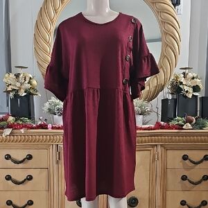 Boohoo Burgundy Button-Accent Baby Doll Dress Size U.S 14